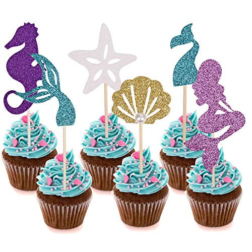 MERMAID UNDER THE SEA CUPCAKE WRAPPERS & TOPPERS 24PCS BIRTHDAY PARTY FAVOURS